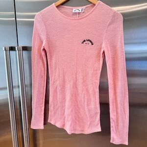 NWOT The Upside Chrissy Ribbed Long Sleeve Thermal Top in Pink Embroidered Logo